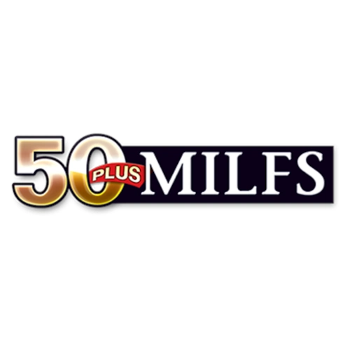 Logo for 50PlusMILFs featuring gold and black design for the leading mature MILF porn site