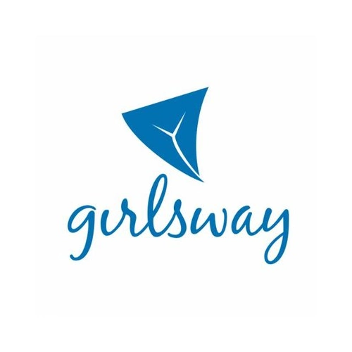 Logo of Girlsway in blue with a stylized triangle design
